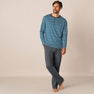 Blancheporte Pyžamo s tuniským výstrihom a dlhými rukávmi, s prúžkami antracitová/modrá 137/146 (4XL) vyobraziť