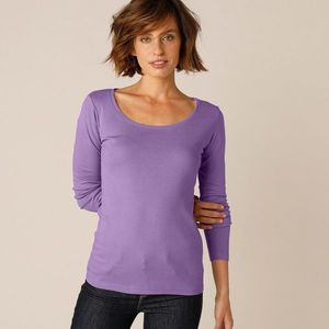 Blancheporte Jednofarebné tričko s dlhými rukávmi, bio bavlna lila 50 vyobraziť