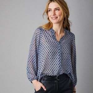 Blancheporte Šifónová košeľa s žabkovanými detailmi čierna/modrá 52 vyobraziť