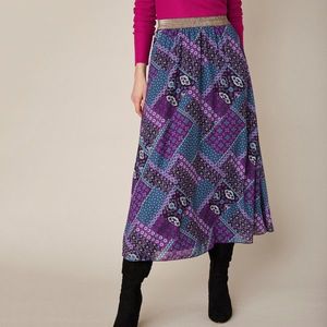 Blancheporte Dlhá rozšírená sukňa s patchwork potlačou nám.modrá/purpurová 54 vyobraziť