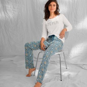 Blancheporte Pyžamové nohavice s potlačou, bio bavlna modrá 52 vyobraziť
