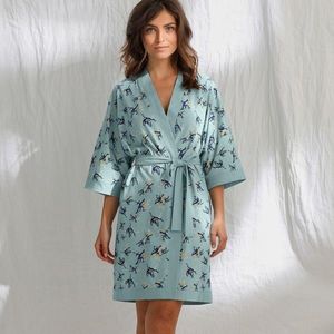 Blancheporte Kimono s 3/4 rukávmi a potlačou, bio bavlna modrosivá 52 vyobraziť