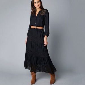 Blancheporte Čipkovaná dlhá sukňa s pružným pásom čierna 52 vyobraziť