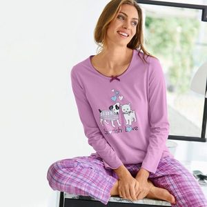 Blancheporte Pyžamo s potlačou "psíkov", z džersejového úpletu a flanelu lila 52 vyobraziť