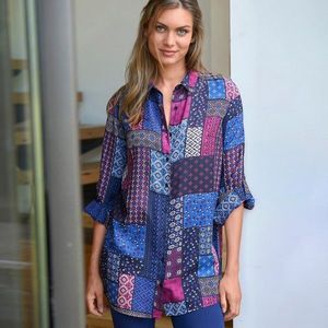 Blancheporte Košeľa s patchwork vzorom indigo/purpurová 40 vyobraziť