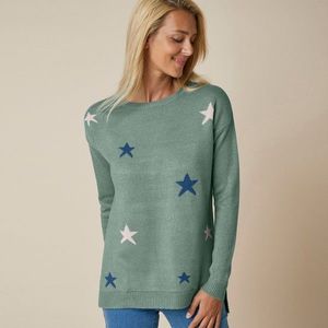 Blancheporte Žakárový pulóver s hviezdičkami khaki 52 vyobraziť