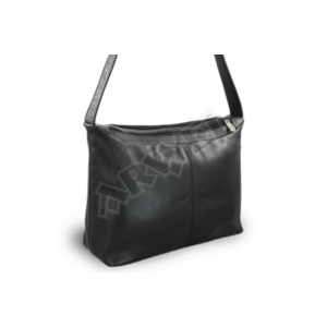 Černá kožená dvouzipová kabelka s širokým popruhem vyobraziť