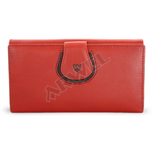 Červená dámská kožená rámová peněženka s ozdobnou klopnou vyobraziť