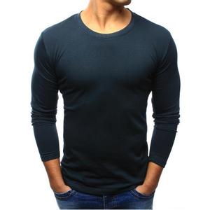 Pánske jednofarebné modré tričko s dlhým rukávom vyobraziť