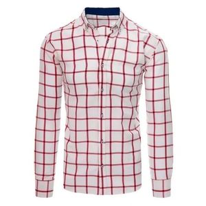 Pánska biela kockovaná košeľa s červeným károvaným vzorom vyobraziť