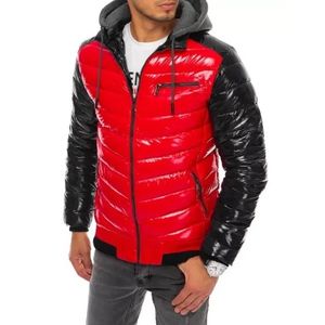 Pánska štýlová zimná bunda prešívaná s kapucňou STREET červená vyobraziť
