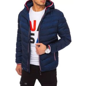 Pánska zimná prešívaná bunda s kapucňou ŠPORTY tmavo modrá vyobraziť