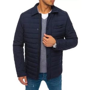 Pánska zimná prešívaná bunda bez kapucne FALL tmavo modrá vyobraziť