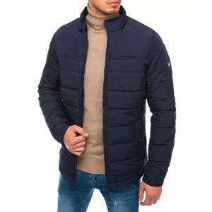 Pánska zimná prešívaná bunda bez kapucne PROMO tmavo modrá vyobraziť