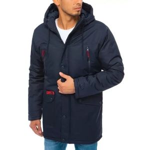 Pánska zimná bunda s kapucňou zips tmavo modrá vyobraziť