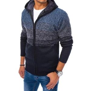 Pánsky zimné sveter pruhovaný na zips s kapucňou STRIPES tmavo modrá vyobraziť