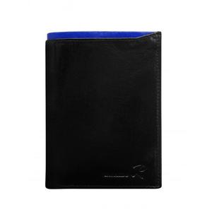 Pánska čierna kožená peňaženka s kobaltovým lemovaním vyobraziť