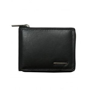 Čierna horizontálna pánska kožená peňaženka na zips vyobraziť