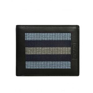 Čierna kožená peňaženka s modrým prešívaním vyobraziť