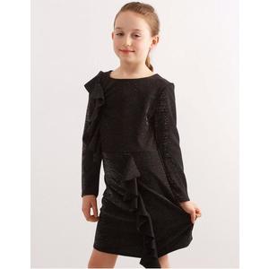 Čierne brokátové detské šaty s volánikmi vyobraziť