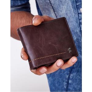 Hnedá pánska peňaženka z pravej kože s prešívaním vyobraziť