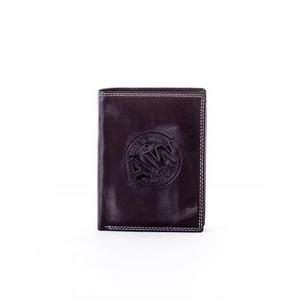 Čierna kožená peňaženka s okrúhlym emblémom vyobraziť