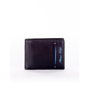 Čierna kožená peňaženka s modrým nápisom vyobraziť