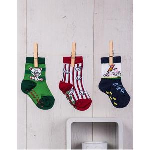 Tri balenia detských protišmykových ponožiek s veselými farebnými potlačami vyobraziť