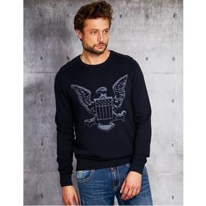 Pánsky tmavomodrý sveter s orlom vyobraziť
