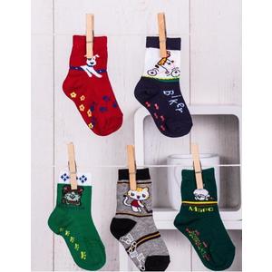 Sada piatich detských protišmykových ponožiek s farebnými veselými potlačami vyobraziť