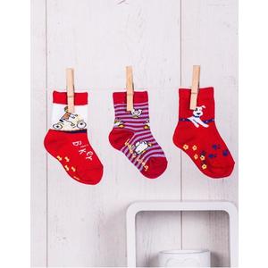 Sada troch balení detských ponožiek s farebnými veselými potlačami protišmyková červená vyobraziť