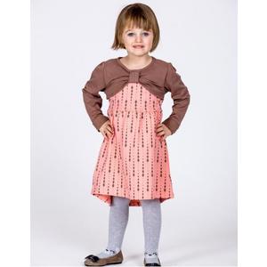 Broskyňové bavlnené detské šaty so vzorom a dlhými rukávmi vyobraziť