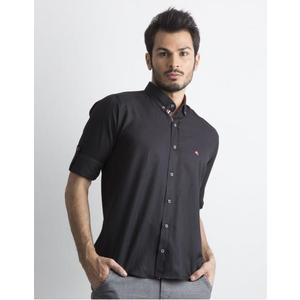 Čierna pánska košeľa regular fit s vyhrnutými rukávmi vyobraziť