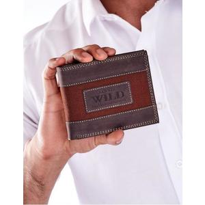 Hnedá peňaženka z pravej kože s prešívaním vyobraziť