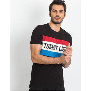TOMMY LIFE Čierne pánske tričko vyobraziť