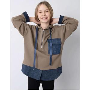 Ľahká khaki blúzka pre dievčatá s vreckami vyobraziť