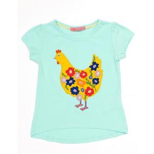 Mätovo zelené dievčenské tričko s aplikáciou kurčaťa vyobraziť