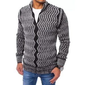Pánsky zimný vzorovaný sveter na zips SALO tmavo šedá vyobraziť