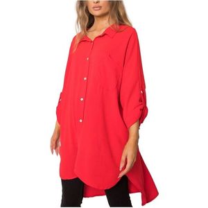 červené oversize košeĺové šaty vyobraziť