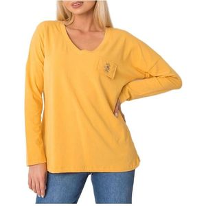žlté dámske tričko s dlhými rukávmi vyobraziť