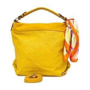 žltá kabelka s ozdobným šatkou vyobraziť