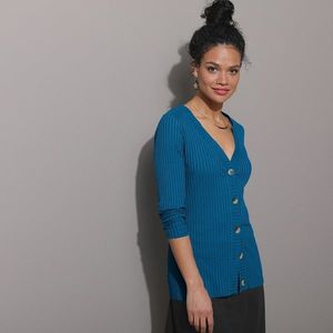 Dámsky modrý sveter s výstrihom do V - S vyobraziť