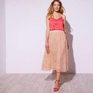 Dlhá rozšírená sukňa s minimalistickým d béžová/korálová 42/44 vyobraziť