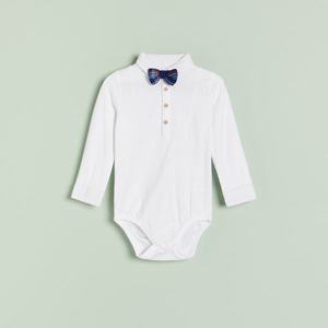 Reserved - Boys` body suit & bow tie - Biela vyobraziť