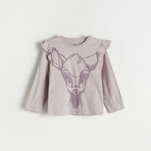 Reserved - Bavlnené tričko s dlhými rukávmi a potlačou Bambi - Svetlošedá vyobraziť