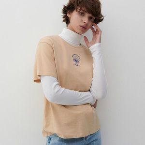 Reserved - Bavlnené tričko s vyšitým detailom - Béžová vyobraziť