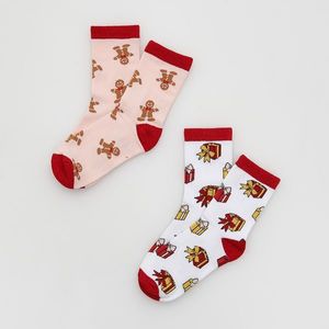 Reserved - Súprava 2 párov ponožiek s vianočným vzorom - Červená vyobraziť