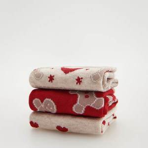 Reserved - Súprava 3 párov ponožiek s vianočným motívom - Krémová vyobraziť