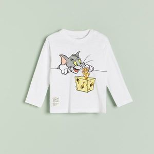 Reserved - Tričko s dlhými rukávmi a potlačou Tom & Jerry - Krémová vyobraziť