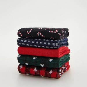 Reserved - Súprava 5 párov vianočných ponožiek - Červená vyobraziť